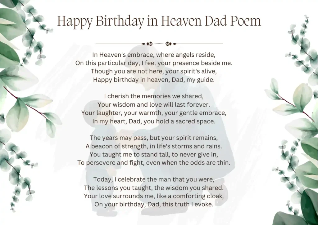 Happy Birthday in Heaven Dad Poem